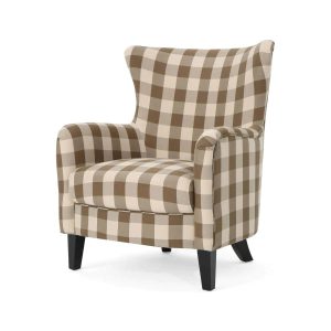 Noble House Arabella Brown Checkerboard Fabric Club Chair - MadeInUSA