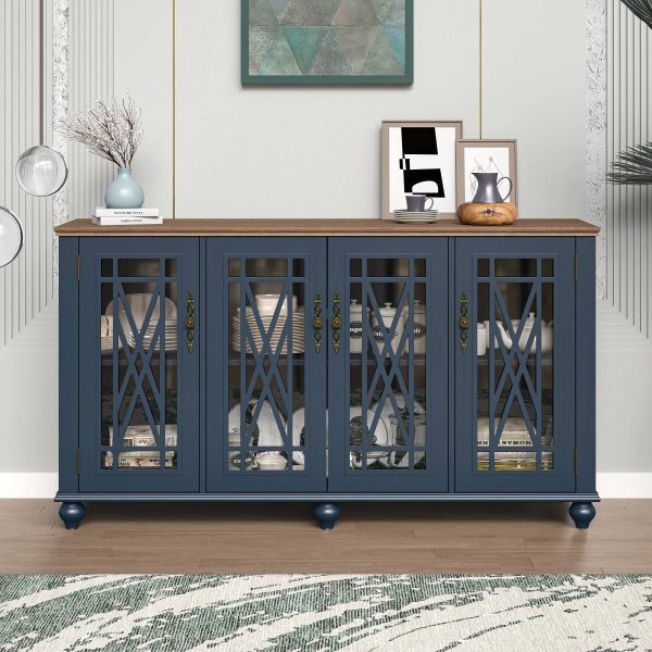 63" Vintage Storage Sideboard Buffet Accent Cabinet Navy - Festivo - MadeInUSA - Image 2