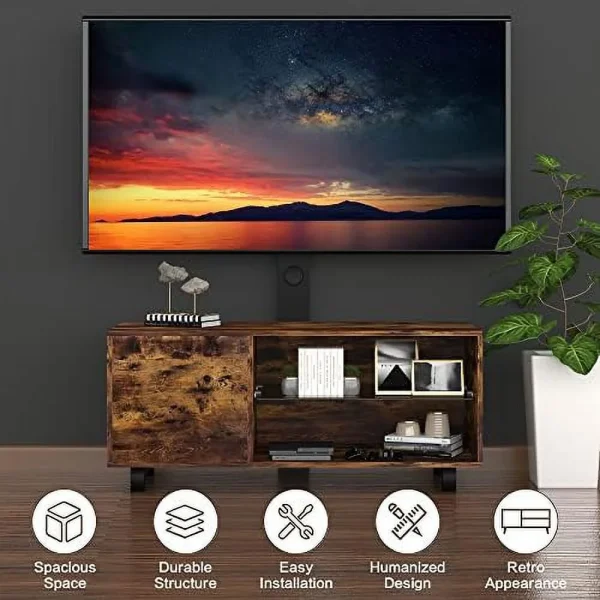 FDIGLUL Modern TV Stand for TVs up to 65 Inch with Single Door  Entertainment Center with Glass    TV Console with  Cabinet for Living Room  Rustic Brown - MadeInUSA - Image 3