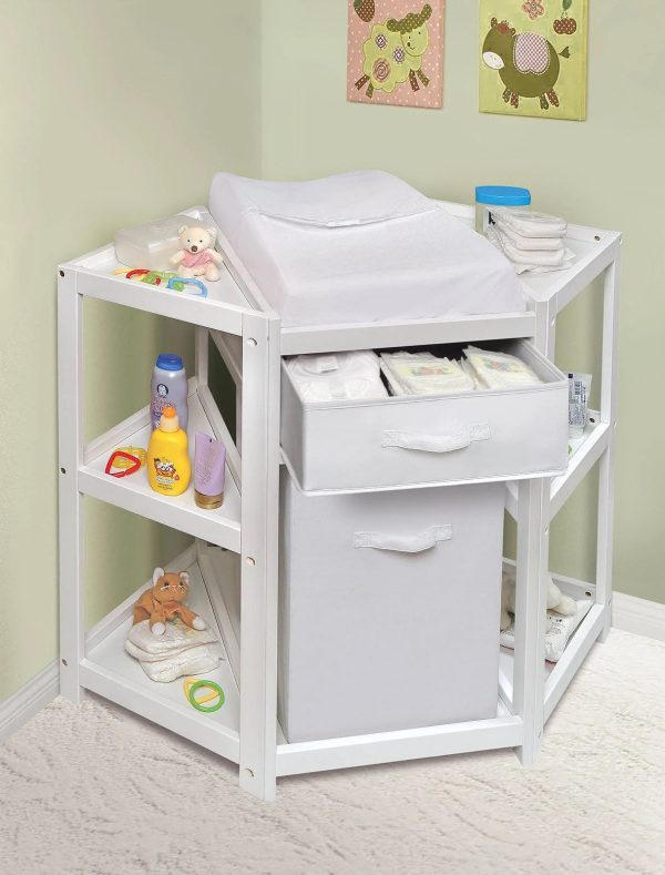 Badger Basket Diaper Corner Baby Changing Table with Hamper and White - MadeInUSA - Image 5