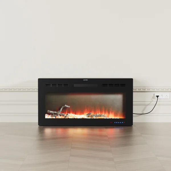 VECELO 39.4 inch Electric Fireplace, Recessed Wall Mounted Electric Fireplace Inserts, Ultra Thin Adjustable Flame Colors & Speed Fireplace, Fireplace with Touch Screen and Remote Control, Black - MadeInUSA - Image 4