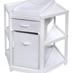 Badger Basket Diaper Corner Baby Changing Table with Hamper and White - MadeInUSA