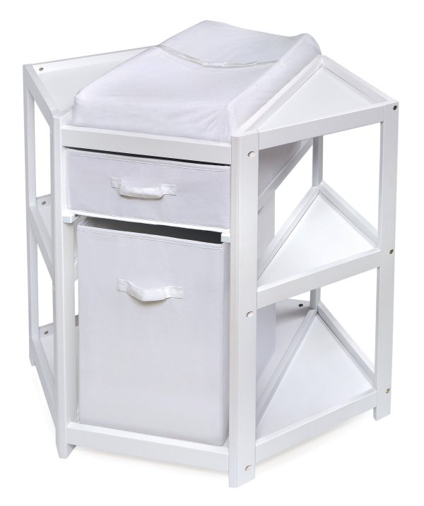 Badger Basket Diaper Corner Baby Changing Table with Hamper and White - MadeInUSA