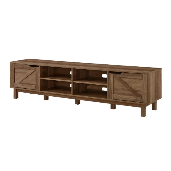 Pemberly Row 70"Simple Wood Barndoor TV Stand in Rustic Oak - MadeInUSA - Image 4