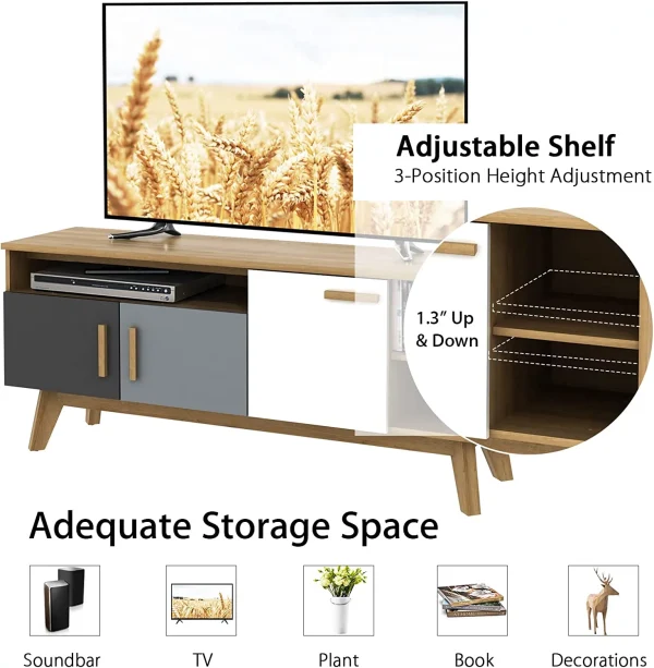 Modern TV Stand, Wood TV Console Table for TVs up to 65 Inch, Entertainment Center with 3 Storage Cabinets & 3 Open Shelves, Media Console TV Cabinet for Living Room Bedroom (Natural) - MadeInUSA - Image 6