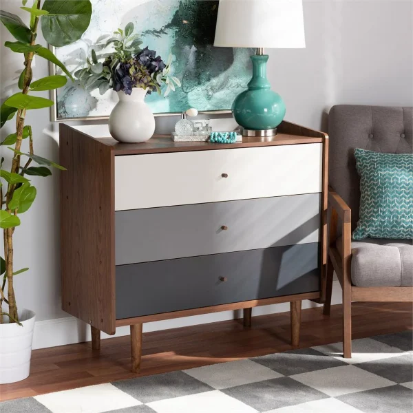 Bowery Hill Mid-Century Brown and Grey Gradient Finished Wood 3-Drawer Chest - MadeInUSA - Image 7