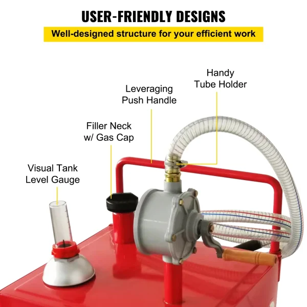 SKYSHALO Fuel Storage Tank on 2 Wheels, 30 Gallon Fuel Caddy, Portable Gas Caddy with Manuel Transfer Pump, Gasoline Diesel Fuel Container For Cars, Boats Red - MadeInUSA - Image 4