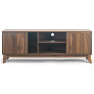 Glamour Home Anshu 56"Wood TV Stand with 2 Cabinets and Open Shelves in Walnut - MadeInUSA