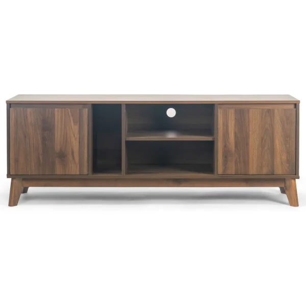 Glamour Home Anshu 56"Wood TV Stand with 2 Cabinets and Open Shelves in Walnut - MadeInUSA