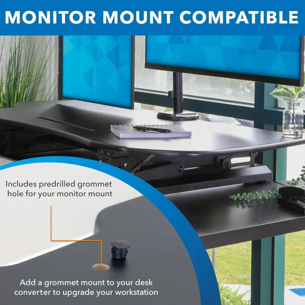 YiSHOP Electric Standing Desk Converter with 38"Tabletop, Height Adjustable Sit Stand Desk Riser, Motorized Desk Riser with Keyboard Tray and Device Slot, Fits Monitor & Laptop, Black - MadeInUSA - Image 6