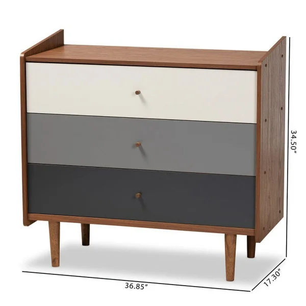 Bowery Hill Mid-Century Brown and Grey Gradient Finished Wood 3-Drawer Chest - MadeInUSA - Image 9