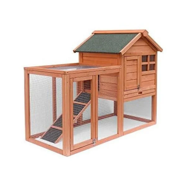 Rabbit Hutch Indoor And Outdoor Bunny Cage 2 Story Pet House Chicken Coop Poultry Cage With Removable No Leakage Tray (Natural Wood) - MadeInUSA - Image 2