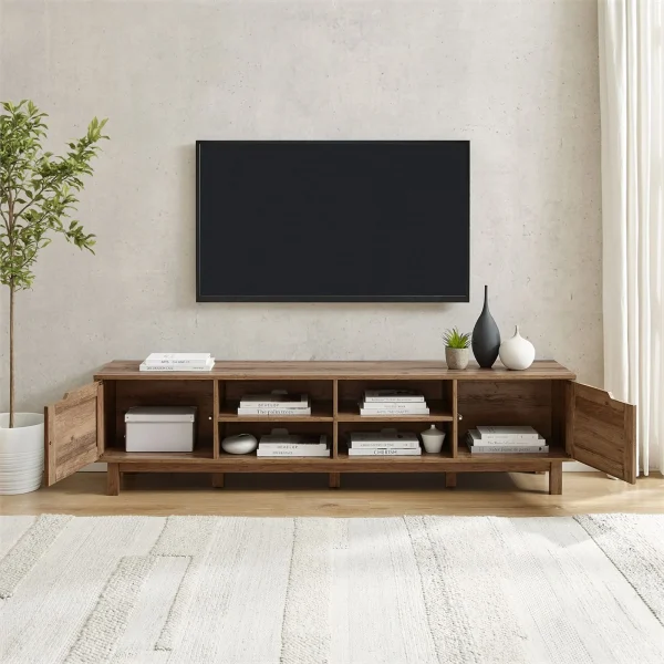 Pemberly Row 70"Simple Wood Barndoor TV Stand in Rustic Oak - MadeInUSA - Image 9