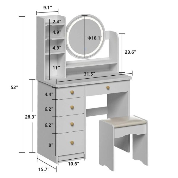 FUFU&GAGA 31.5-in White Makeup Vanity - MadeInUSA - Image 4