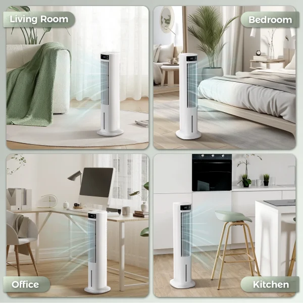 Auseo Tower Fan, 80° Oscillating Standing Fan with 3 Wind Modes & 3 Wind Speeds, Portable Floor Fan with Remote Control, 24H Timer for Office/Living Room/Bedroom-White - MadeInUSA - Image 3