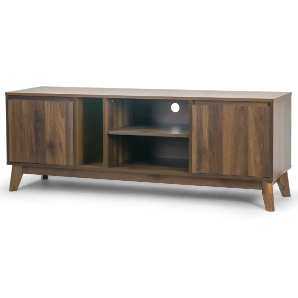 Glamour Home Anshu 56"Wood TV Stand with 2 Cabinets and Open Shelves in Walnut - MadeInUSA - Image 4