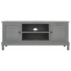 SAFAVIEH Tate 2 Door 1 Shelf Media Stand, Distressed Grey (47.3 in. W x 15.8 in. D x 20 in. H) - MadeInUSA