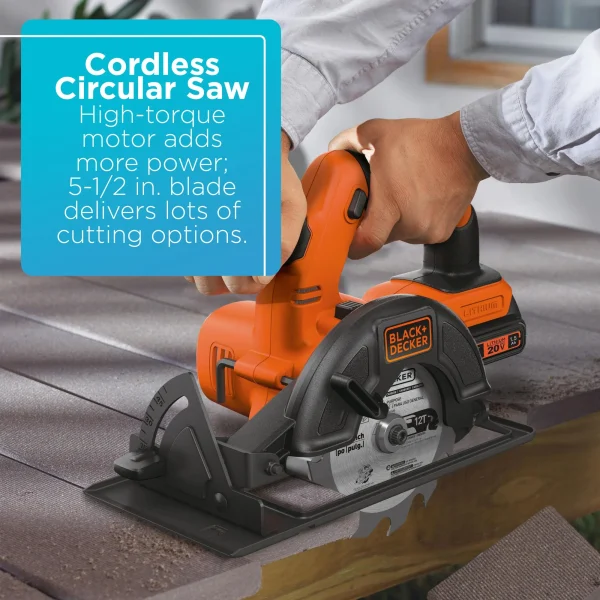 Black & Decker 20 Volt 4-Tool Kit with Drill, Circular Saw, Reciprocating Saw, and Work Light, BD4KITCD7CSRSL - MadeInUSA - Image 5