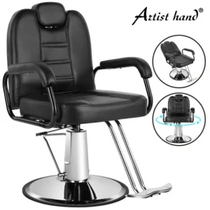 Artist hand Black 360°Barber Chair Heavy Duty Hydraulic Reclining Salon Shampoo Beauty Hair Styling Equipment - MadeInUSA