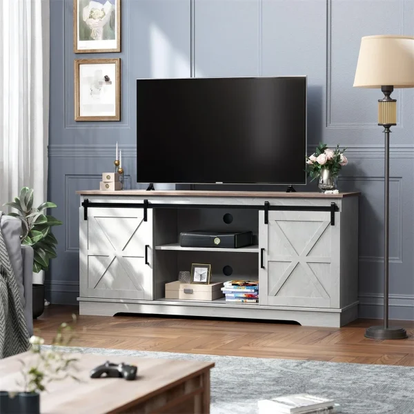 WedealFu Inc Evelynn TV Stand Sliding Barn Door Farmhouse Wood Entertainment Center for TVs Up to 65"White - MadeInUSA - Image 3
