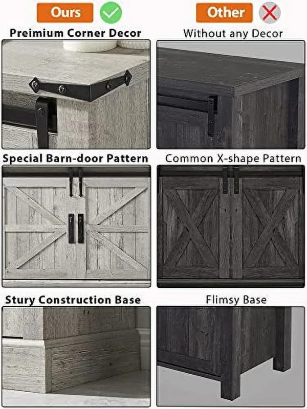xrboomlife TV Stand for 65+ Inch TV  Modern Farmhouse Entertainment Center with Sliding Barn Door  Wood Rustic Media Console Cabinet with Adjustable  for Living Room  Light Rustic Oak - MadeInUSA - Image 4