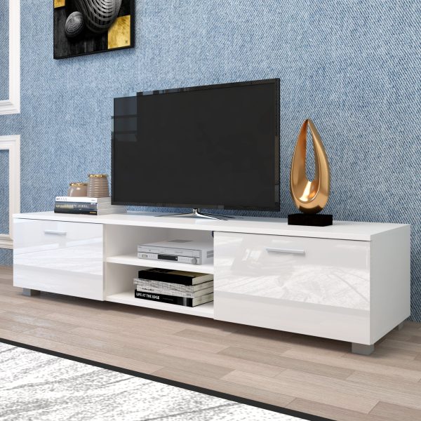 White TV Stand For 70"Television Stands Media Console Entertainment Center TV Table 2 Storage Cabinets With Open Shelves For Living Room Bedroom - MadeInUSA - Image 4