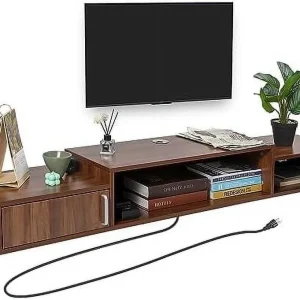 ZWNLKQG Floating TV Stand with Power Outlet  59u201D Wall-Mounted Floating TV  for Under TV  Entertainment Center Modern Media Console with LED Lights for Living Room  Home  Office - MadeInUSA