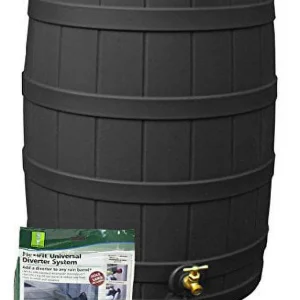 Good Ideas Rain Wizard Water Storage Rain Collection Barrel 50-Gallon w/Diverter Kit, Black - MadeInUSA