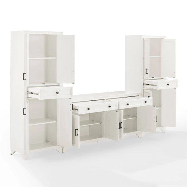 Crosley Furniture Tara 3PC Entertainment Set Distressed White - Sideboard & 2 Pantries - MadeInUSA - Image 10