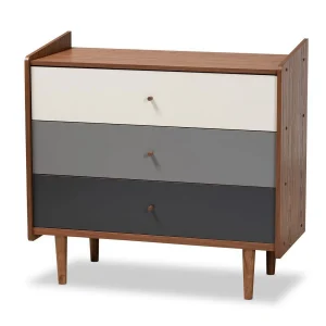 Bowery Hill Mid-Century Brown and Grey Gradient Finished Wood 3-Drawer Chest - MadeInUSA