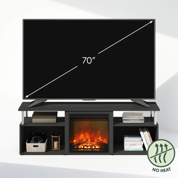 Furinno Jensen Open Storage No Heat Decorative Electric Fireplace Corner TV Stand, Entertainment Center for TV up to 70 Inch with Stainless Steel Tubes, Americano/Stainless Steel - MadeInUSA - Image 5
