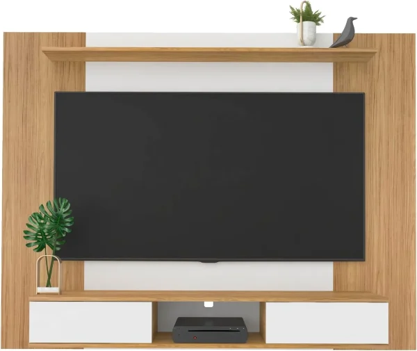 U-SHARE Deborah Floating Entertainment Center for up to 65 inch TVs, TV Wall Panel with LED Strip and Shelf, Floating TV Stand, White - MadeInUSA - Image 4