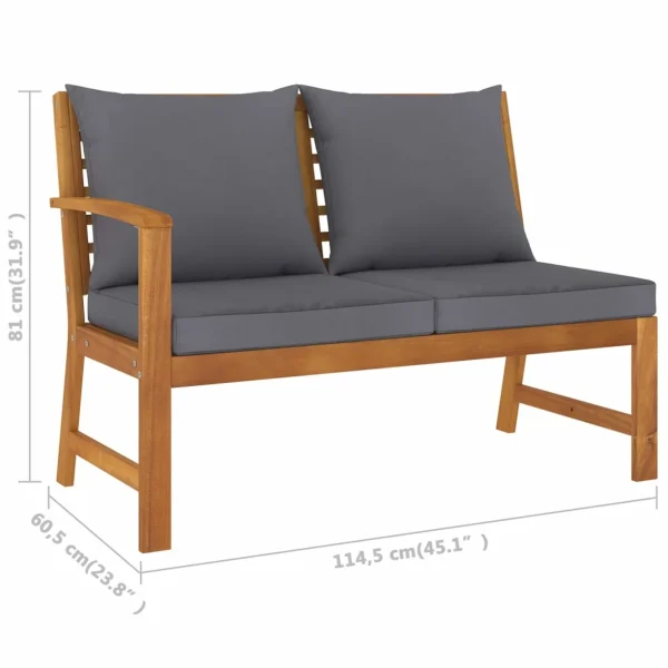 Dcenta  Bench with Cushion and Right Armrest Patio Porch Chair Acacia Wood for Backyard, Balcony, Park, Lawn, School Playground, College 45.1 x 23.8 x 31.9 Inches (W x D x H) - MadeInUSA - Image 6
