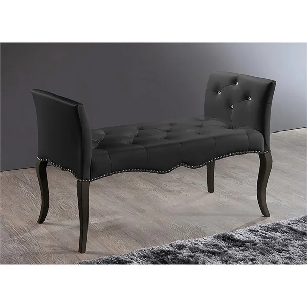 Bowery Hill Modern Faux Leather Tufted Bench in Black and Wenge - MadeInUSA - Image 2