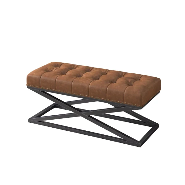 Elegant Vintage Vegan Leather Bench in Stylish Brown with Sturdy Stainless Steel Base - Ideal Furniture Piece for Enhancing Your Living Room Decor - MadeInUSA - Image 7