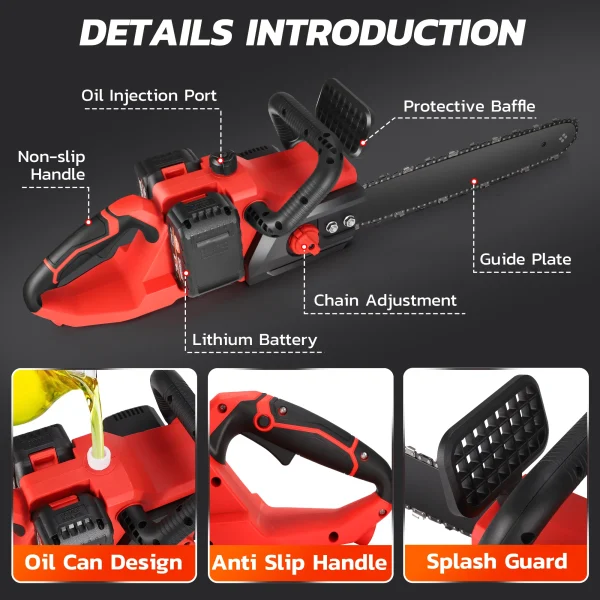 RELOIVE 16-inch 42V Battery-Powered Brushless Cordless Chainsaw Kit with 2x2000mAh Batteries, 3 Chains & Dual Chargers - MadeInUSA - Image 5