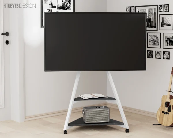 FITUEYES Design Corner TV Stand with Wheels for 43 55 65 70 75 Inch TV, Rolling TV Stand for Bedroom, Living Room,Study Room and More, Modern TV Stand with Wooden Storage Shelves, Eiffel Series. - MadeInUSA - Image 2