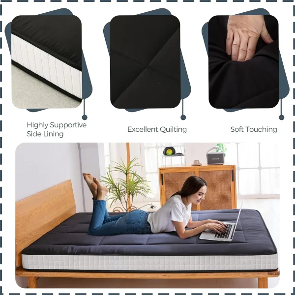 LILIUPENG 6 Extra Thick Floor Futon Mattress, Foldable Mattress Tatami Pad Floor Mattress for Adults Floor Bed Roll Up Mattress Guest Mattress, Black, Twin - MadeInUSA - Image 6