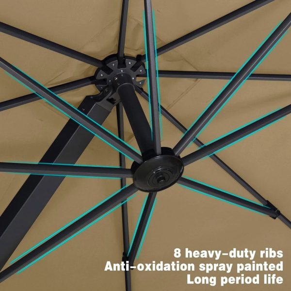 Purple Leaf 12 ft Square Patio Umbrella Large Outdoor Aluminum Umbrella Offset Umbrella with 360-Degree Rotation Cantilever for Garden Deck Backyard - MadeInUSA - Image 7