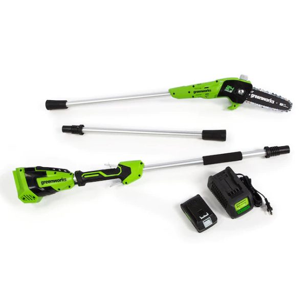 Greenworks PS24B210 24Volt 8in Cordless Electric Pole Saw 2 Ah Battery Charger Included - MadeInUSA