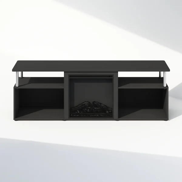 Furinno Jensen Open Storage No Heat Decorative Electric Fireplace Corner TV Stand, Entertainment Center for TV up to 70 Inch with Stainless Steel Tubes, Americano/Stainless Steel - MadeInUSA - Image 3