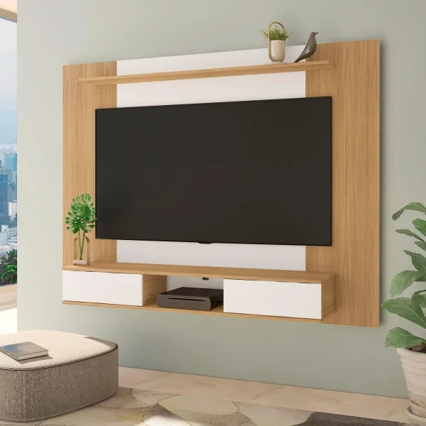 U-SHARE Deborah Floating Entertainment Center for up to 65 inch TVs, TV Wall Panel with LED Strip and Shelf, Floating TV Stand, White - MadeInUSA - Image 3