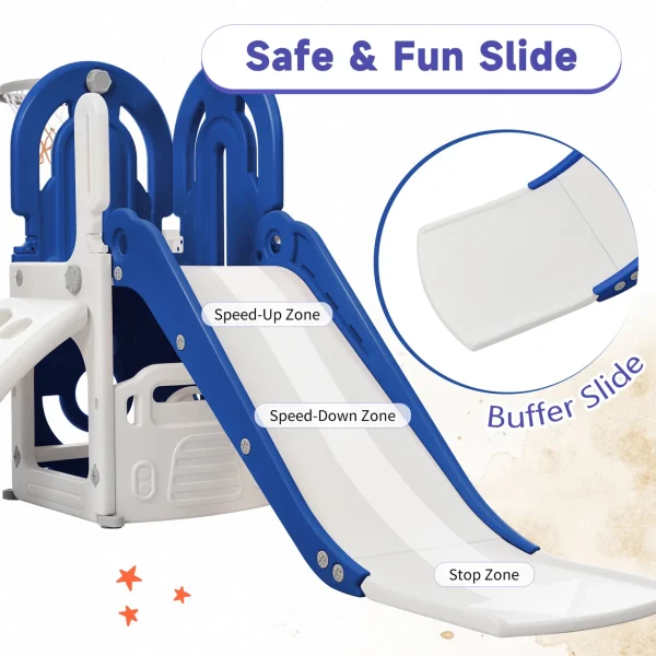 Toddler Slide and Climb Set, 4 in 1 Kids Climber Slide with Basketball Hoop and Storage Space, Freestanding Combination Slide with Armrest for Children Teens Boys Girls - MadeInUSA - Image 12
