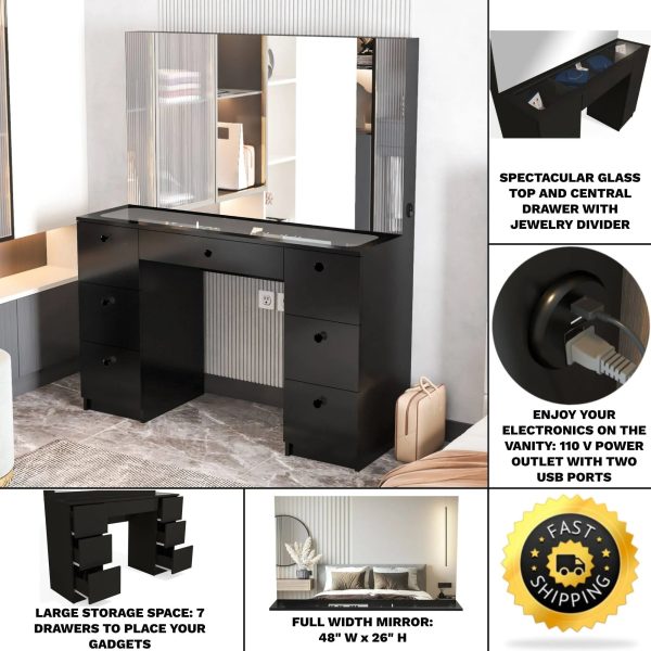 Boahaus Venus Modern Vanity Desk Ser, Black Finish, for Bedroom - MadeInUSA - Image 8