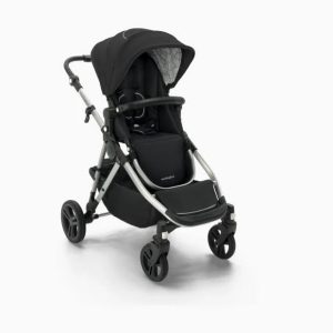 Mockingbird Single-to-Double Stroller 2.0 in Black/Windowpane Canopy/Black Leather - MadeInUSA