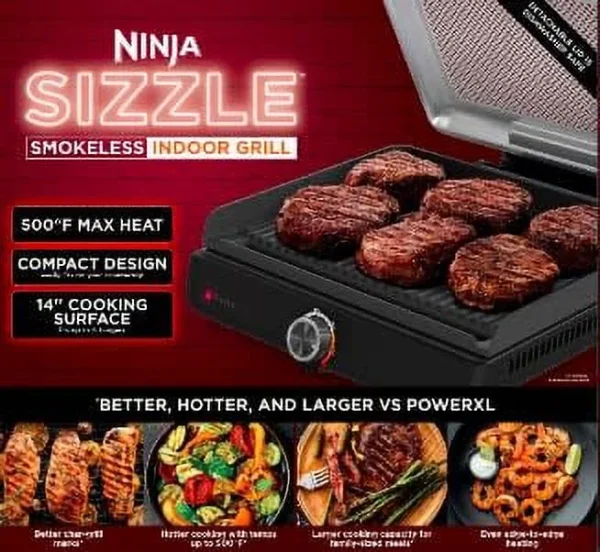 Ninja Sizzle Smokeless Indoor Grill with Nonstick Grill Plate, GR100 - MadeInUSA - Image 9