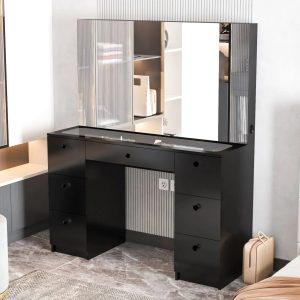 Boahaus Venus Modern Vanity Desk Ser, Black Finish, for Bedroom - MadeInUSA