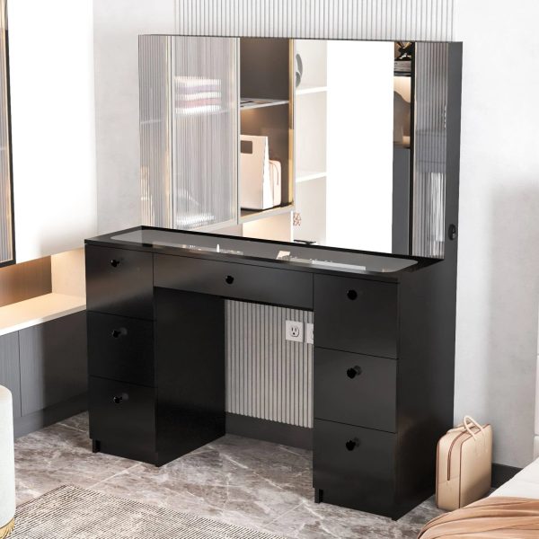 Boahaus Venus Modern Vanity Desk Ser, Black Finish, for Bedroom - MadeInUSA