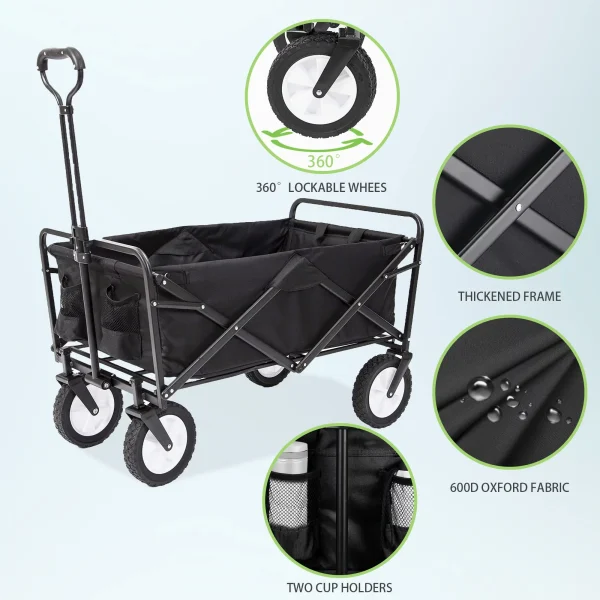 APOLLOLIFT 220lb Folding Wagon Utility Garden Cart for Outdoor Camping Black - MadeInUSA - Image 4