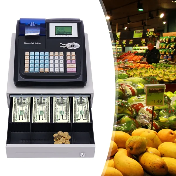 YIYIBYUS Cash Register Electronic POS System Cash Register with Drawer 48-Keys Electronic Cash Register for Small Business - MadeInUSA - Image 6